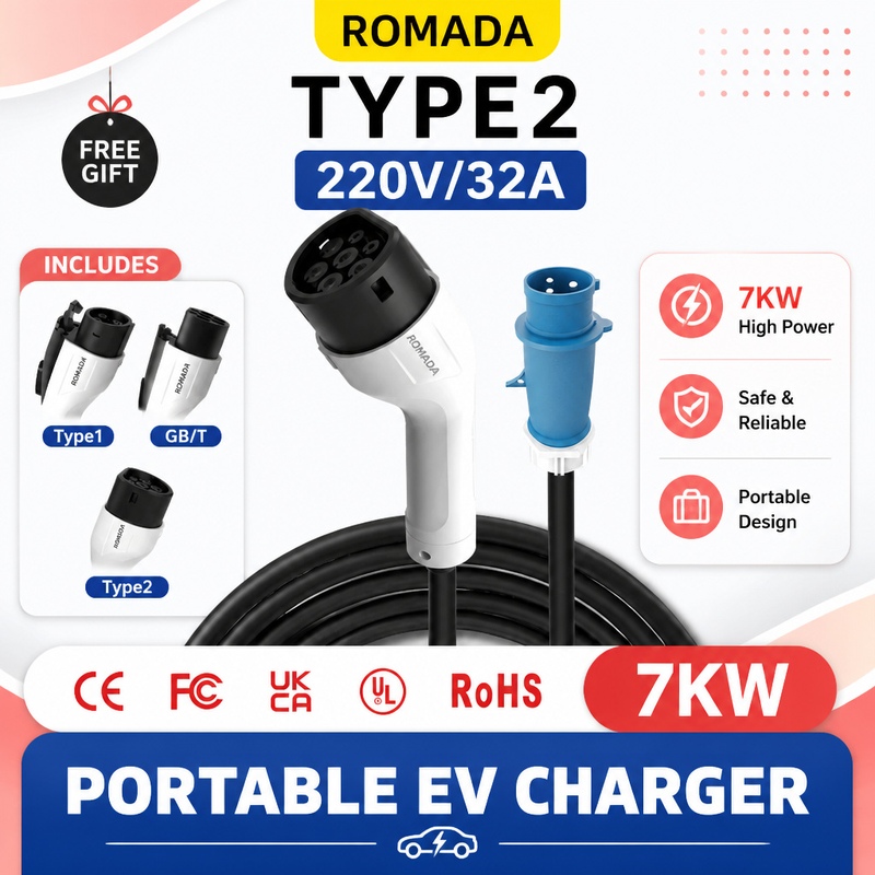 Portable Ev Charger 32A Type 2 Cee Plug - Pengisi Daya Portabel Kendaraan Listrik 7KW