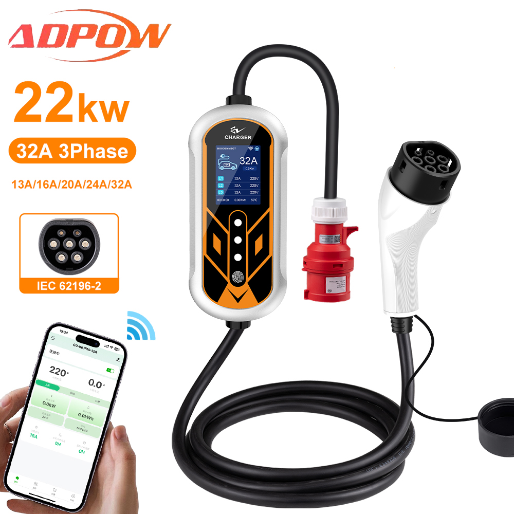 ADPOW Pengisi Daya EV Portabel - Portable Ev Charger 32A Type 2 Cee Plug ulasan dan harga